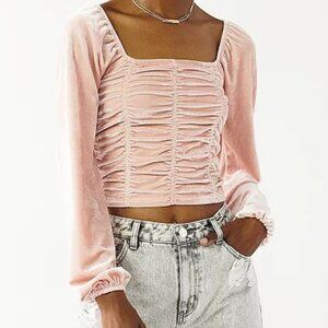 Pink Velvet Crop Peasant Top Y2K Fairy Coquette Size S Cottagecore Milkmaid